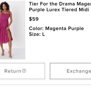 Brand new Lulus dress. Color Magenta with a shimmer to it.